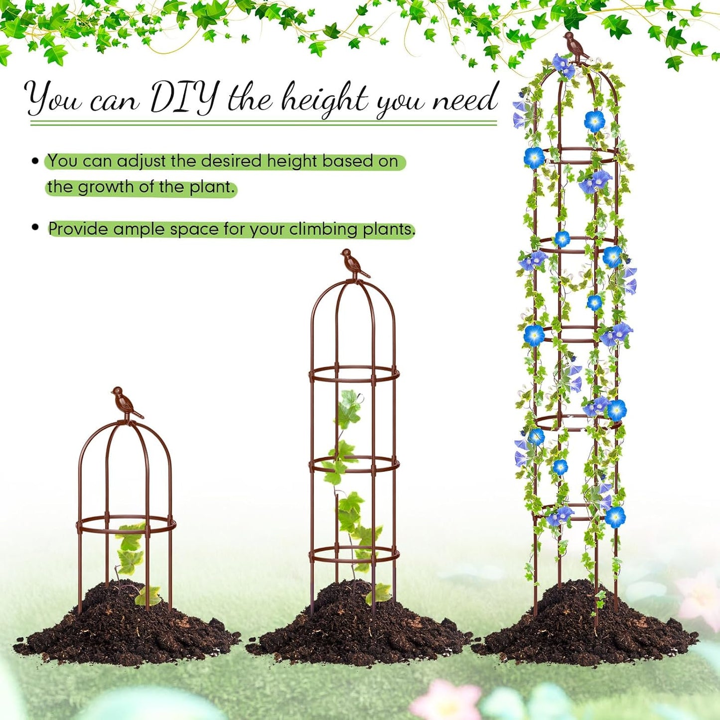 2 Pack 7 ft Garden Trellis Obelisk for Rose Trellis Climbing Plants Outdoor Rustproof for Pots Tall Tower Plant Support Metal Garden Vines Flower Plants Support Outdoor Indoor (Green)