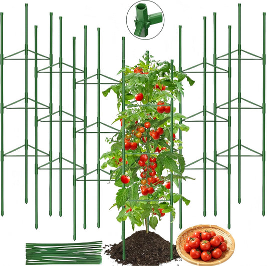 6 Pack Tomato Cages for Garden, 51.2 Inch Tall Adjustable Tower Tomato Trellis for Raised Garden Bed, Heavy Duty Metal Tomato Plants Support Stakes for Outdoor Pots Climbing Plants, Vegetables, Flower