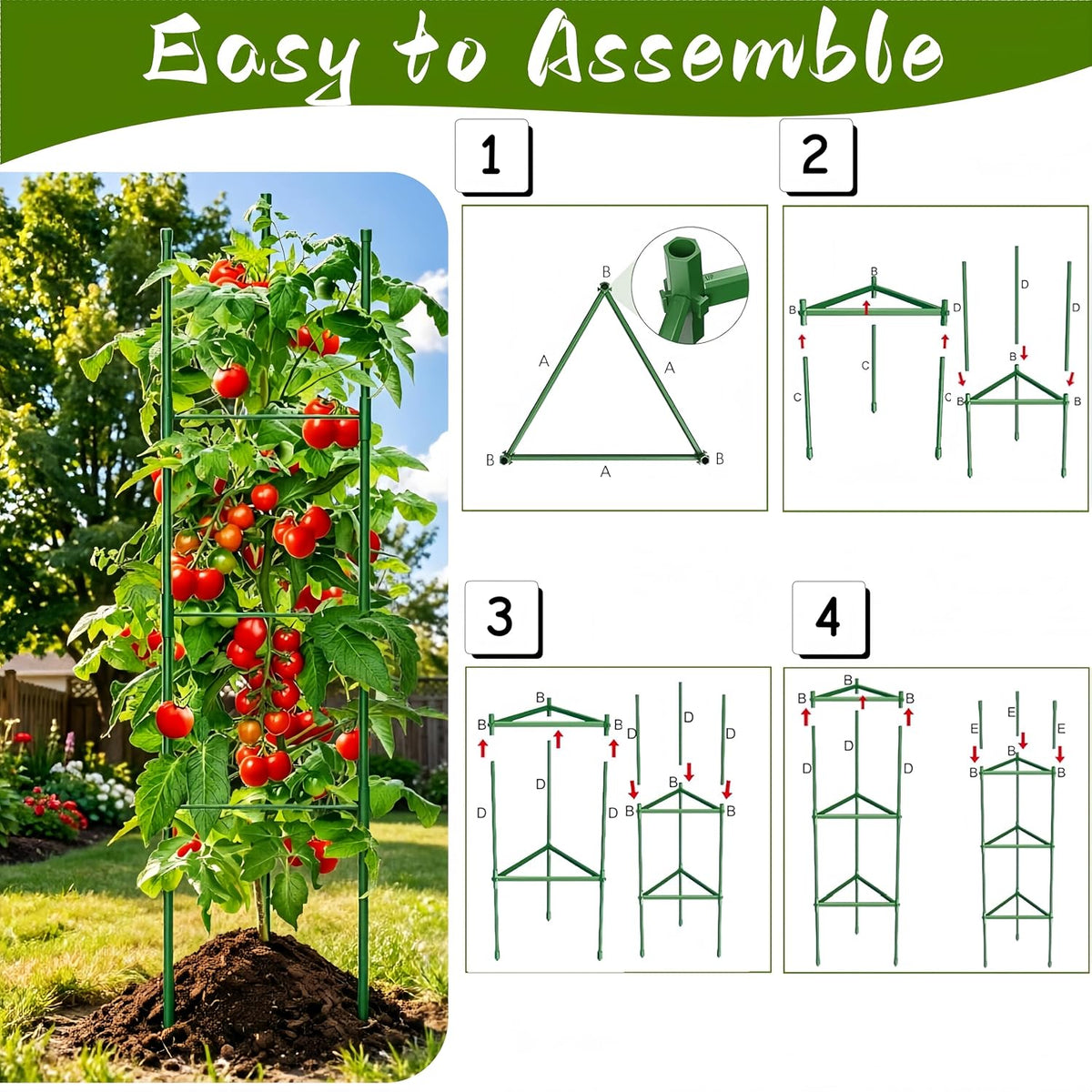 6 Pack Tomato Cages for Garden, 51.2 Inch Tall Adjustable Tower Tomato Trellis for Raised Garden Bed, Heavy Duty Metal Tomato Plants Support Stakes for Outdoor Pots Climbing Plants, Vegetables, Flower