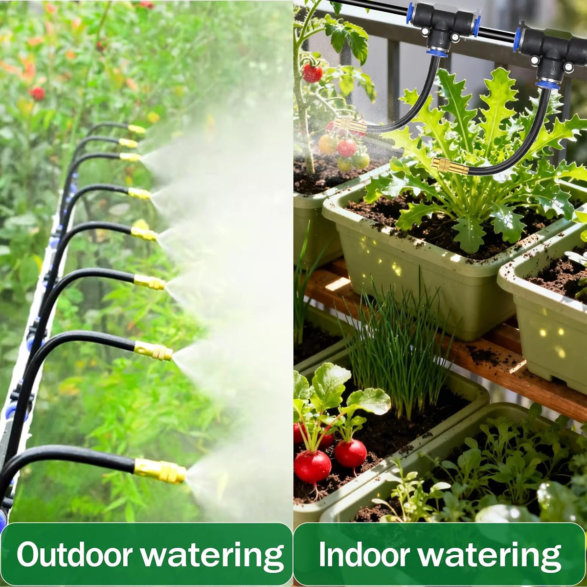 50Ft Drip Irrigation System 360°Adjustable Atomizing Copper Nozzle Irrigation System for Garden Watering System 5/16"Bendable Drip Irrigation Kit for Garden Yard Lawn Plants (50FT)