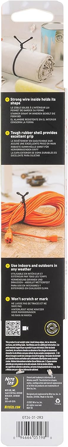 Gear Tie Reusable Rubber Twist Tie 24", 2-Pack, Bright Orange New Packaging