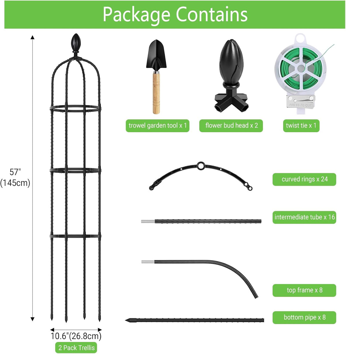 2 Pack 5Ft Tall Garden Obelisk Trellis for Climbing Plants Outdoor