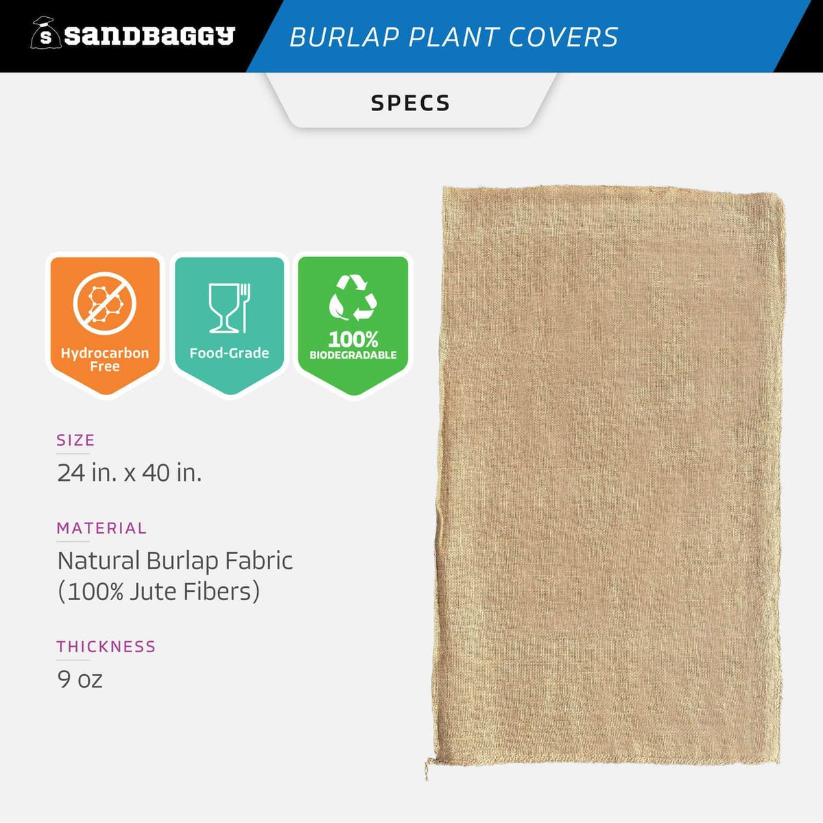 24" x 40" Burlap Plant Cover Bags - Frost & Freeze Protection Cloth for Outdoor Trees, Shrubs, Plants in Winter - Reusable, 100% Natural Burlap - Food Grade, Hydrocarbon-Free (100 Bags)