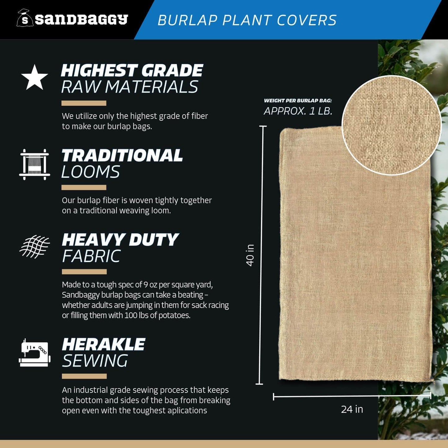 24" x 40" Burlap Plant Cover Bags - Frost & Freeze Protection Cloth for Outdoor Trees, Shrubs, Plants in Winter - Reusable, 100% Natural Burlap - Food Grade, Hydrocarbon-Free (100 Bags)