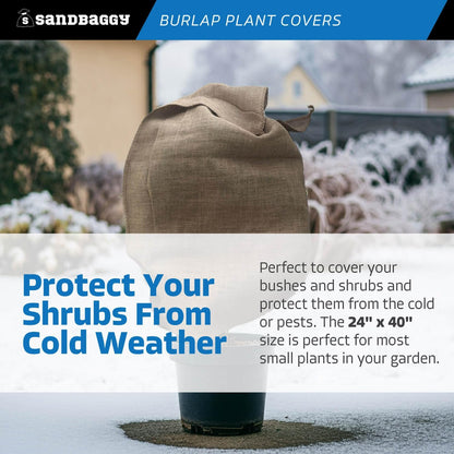 24" x 40" Burlap Plant Cover Bags - Frost & Freeze Protection Cloth for Outdoor Trees, Shrubs, Plants in Winter - Reusable, 100% Natural Burlap - Food Grade, Hydrocarbon-Free (100 Bags)