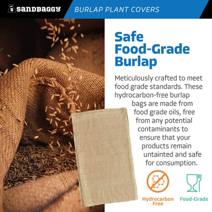 24" x 40" Burlap Plant Cover Bags - Frost & Freeze Protection Cloth for Outdoor Trees, Shrubs, Plants in Winter - Reusable, 100% Natural Burlap - Food Grade, Hydrocarbon-Free (100 Bags)