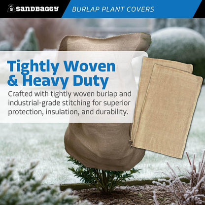24" x 40" Burlap Plant Cover Bags - Frost & Freeze Protection Cloth for Outdoor Trees, Shrubs, Plants in Winter - Reusable, 100% Natural Burlap - Food Grade, Hydrocarbon-Free (100 Bags)