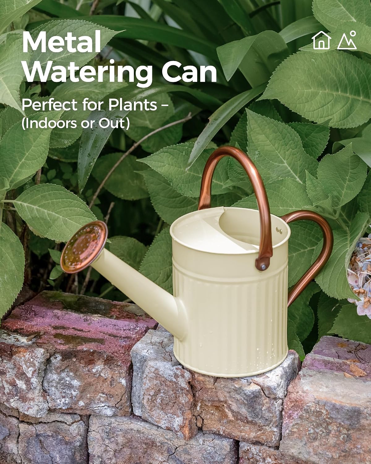 Metal Watering Can for Indoor Outdoor Plant 1/2 Gallon Creamy