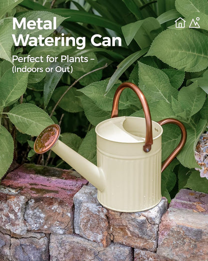 Metal Watering Can for Indoor Outdoor Plant 1/2 Gallon Creamy