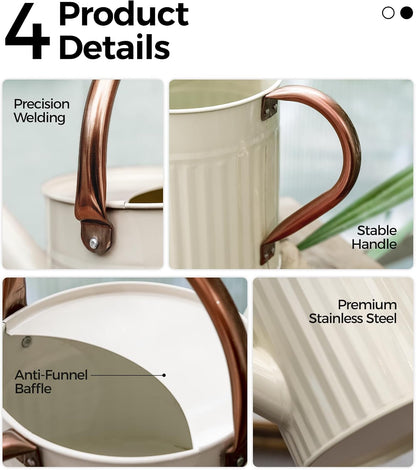 Metal Watering Can for Indoor Outdoor Plant 1/2 Gallon Creamy