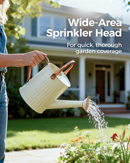 Metal Watering Can for Indoor Outdoor Plant 1/2 Gallon Creamy