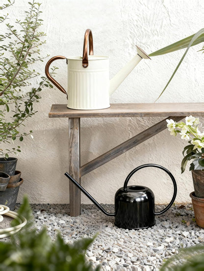 Metal Watering Can for Indoor Outdoor Plant 1/2 Gallon Creamy