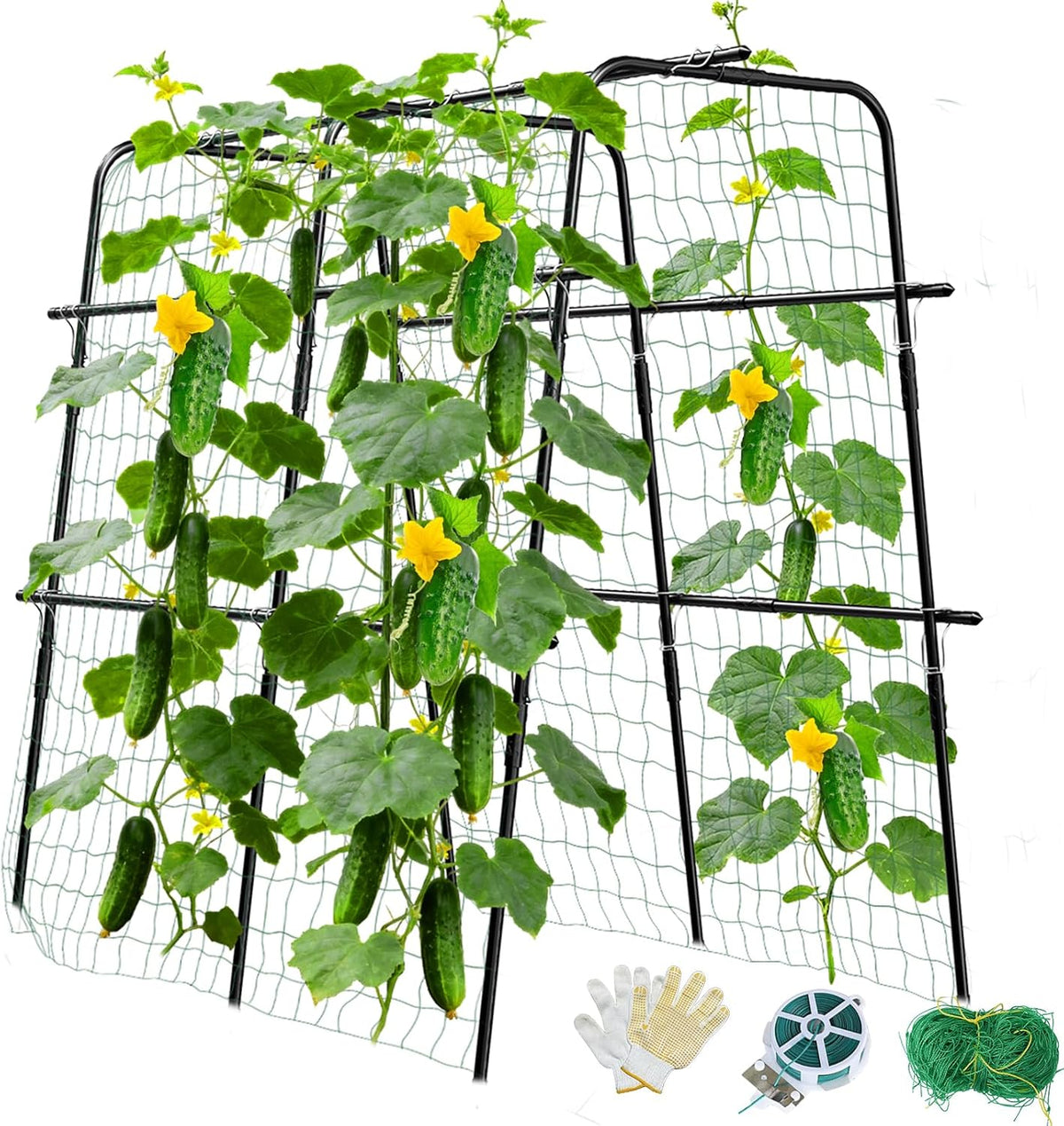 Cucumber Trellis for Raised Bed and Garden, 47" H x 47" W U-Shaped Metal Garden Trellis for Climbing Plants with Nylon Netting, Vegetable Support Frame