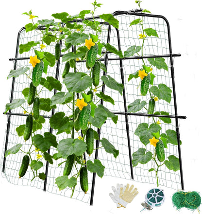 Cucumber Trellis for Raised Bed and Garden, 47" H x 47" W U-Shaped Metal Garden Trellis for Climbing Plants with Nylon Netting, Vegetable Support Frame