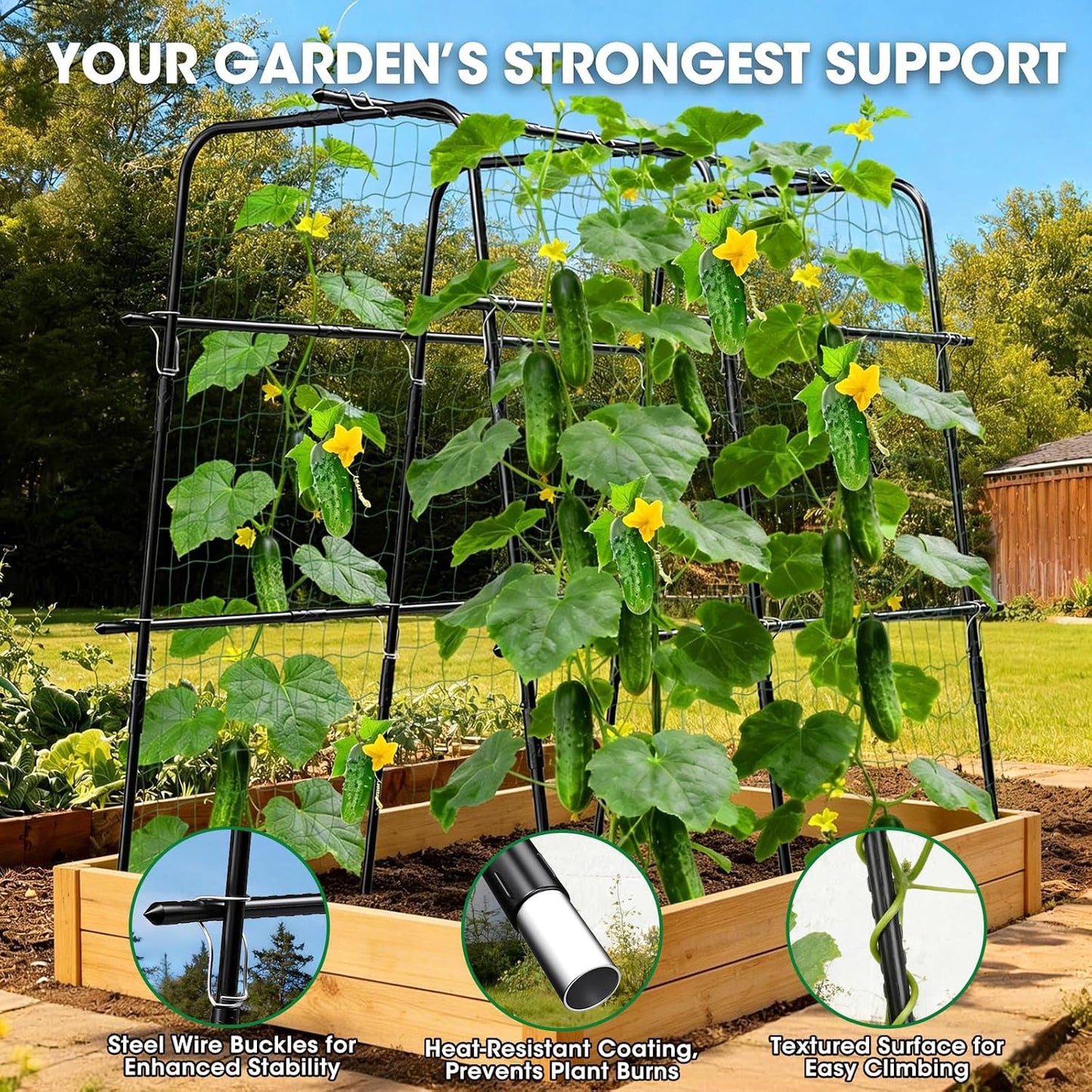 Cucumber Trellis for Raised Bed and Garden, 47" H x 47" W U-Shaped Metal Garden Trellis for Climbing Plants with Nylon Netting, Vegetable Support Frame