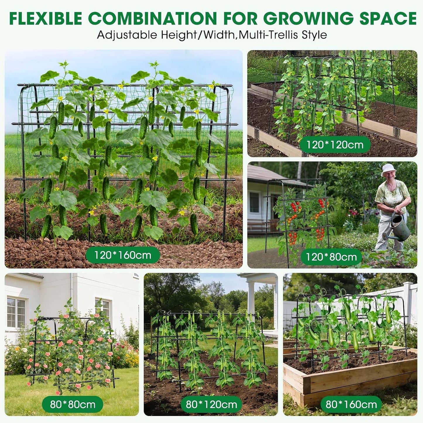 Cucumber Trellis for Raised Bed and Garden, 47" H x 47" W U-Shaped Metal Garden Trellis for Climbing Plants with Nylon Netting, Vegetable Support Frame
