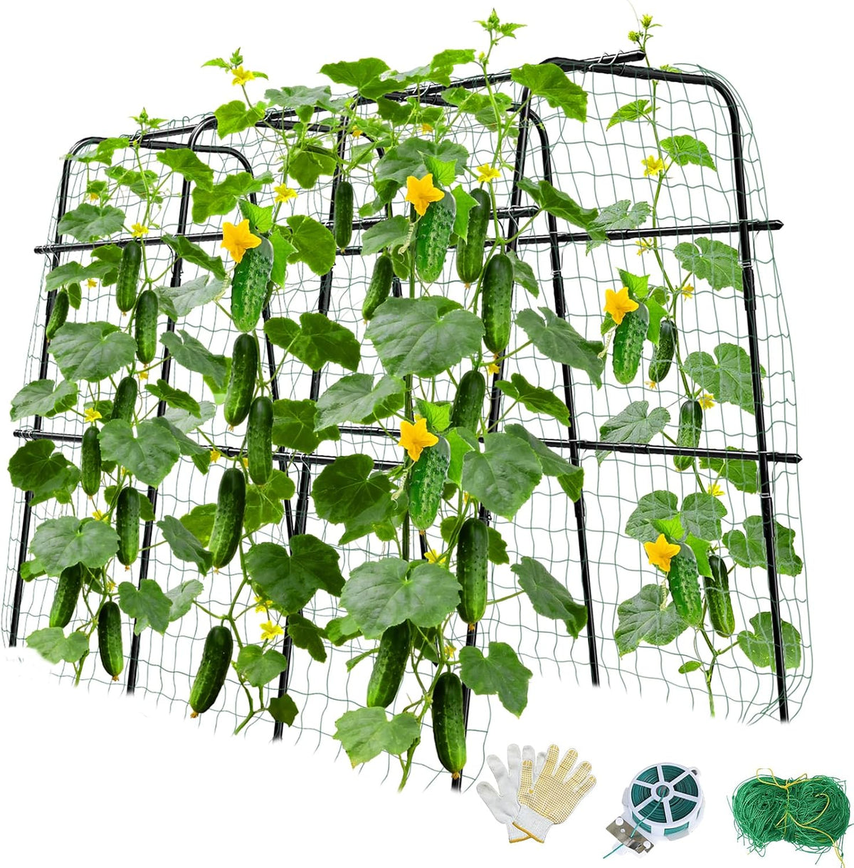 Cucumber Trellis for Raised Bed and Garden, 47" H x 47" W U-Shaped Metal Garden Trellis for Climbing Plants with Nylon Netting, Vegetable Support Frame