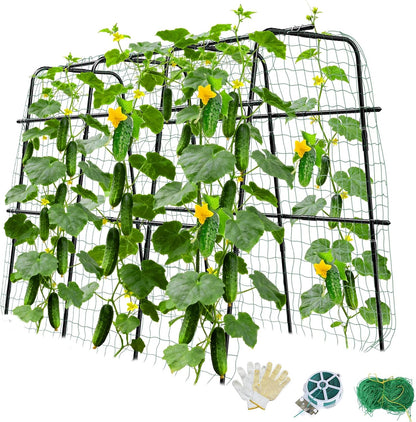 Cucumber Trellis for Raised Bed and Garden, 47" H x 47" W U-Shaped Metal Garden Trellis for Climbing Plants with Nylon Netting, Vegetable Support Frame