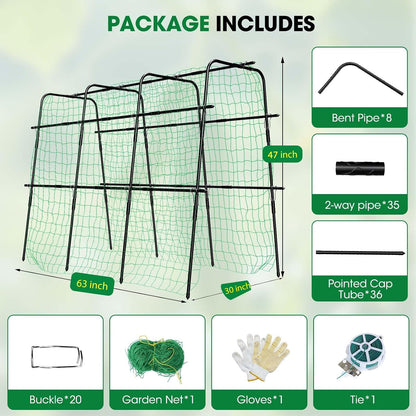 Cucumber Trellis for Raised Bed and Garden, 47" H x 47" W U-Shaped Metal Garden Trellis for Climbing Plants with Nylon Netting, Vegetable Support Frame