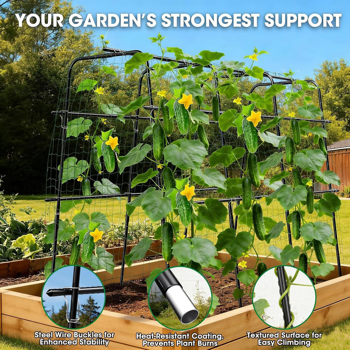 Cucumber Trellis for Raised Bed and Garden, 47" H x 47" W U-Shaped Metal Garden Trellis for Climbing Plants with Nylon Netting, Vegetable Support Frame