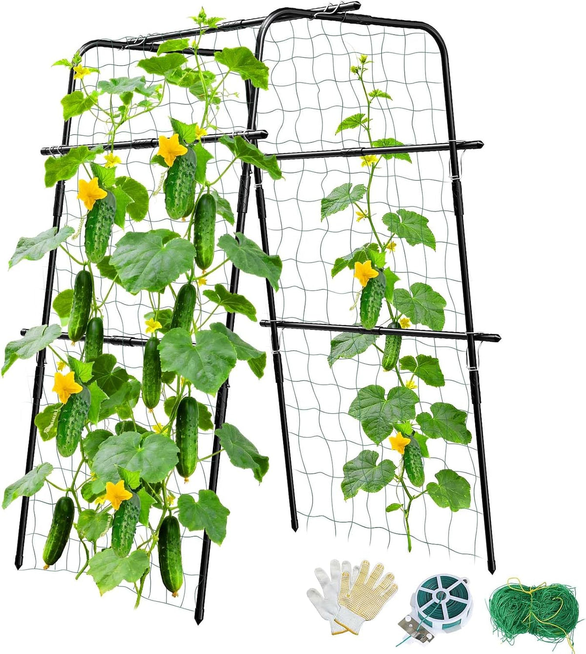 Cucumber Trellis for Raised Bed and Garden, 47" H x 47" W U-Shaped Metal Garden Trellis for Climbing Plants with Nylon Netting, Vegetable Support Frame