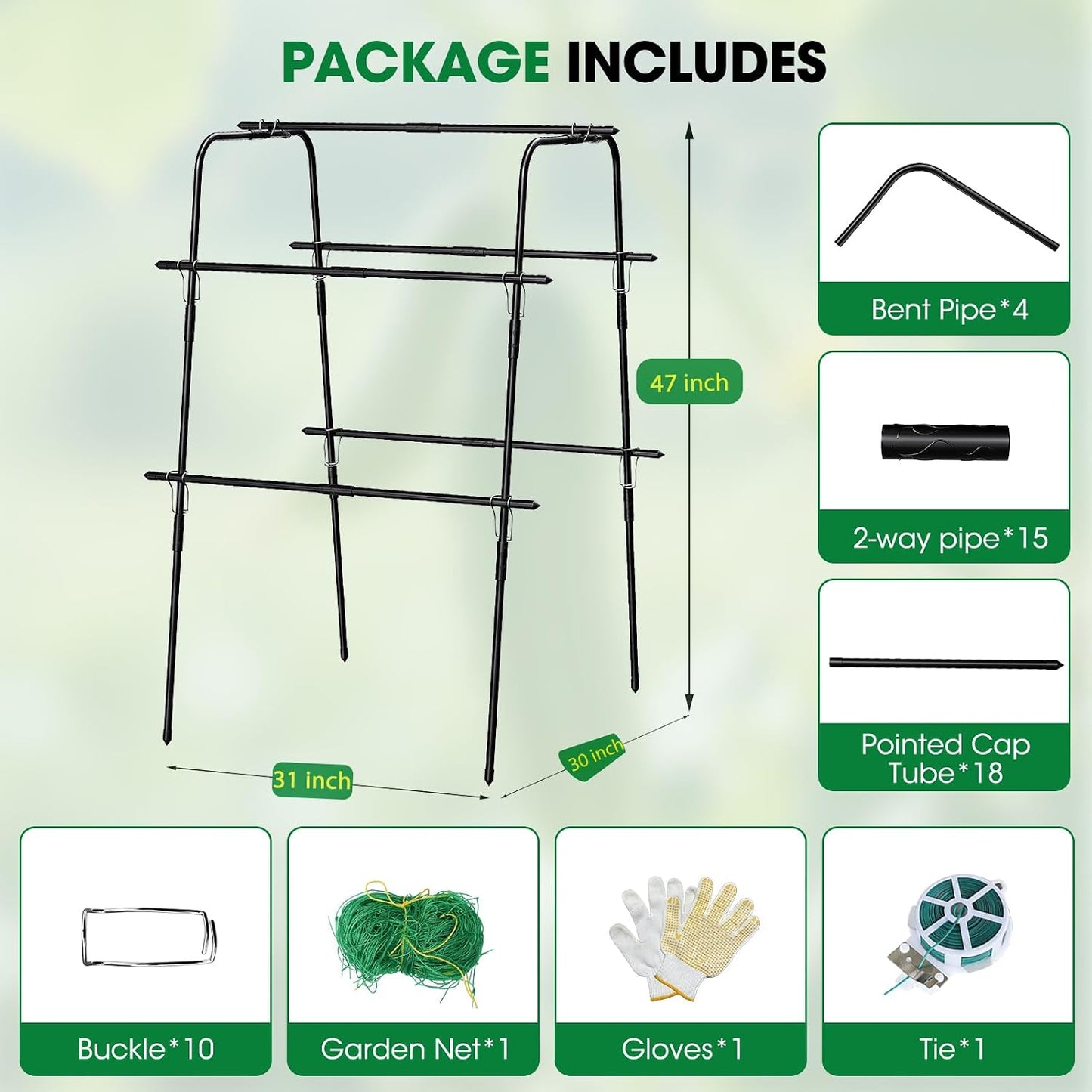 Cucumber Trellis for Raised Bed and Garden, 47" H x 47" W U-Shaped Metal Garden Trellis for Climbing Plants with Nylon Netting, Vegetable Support Frame