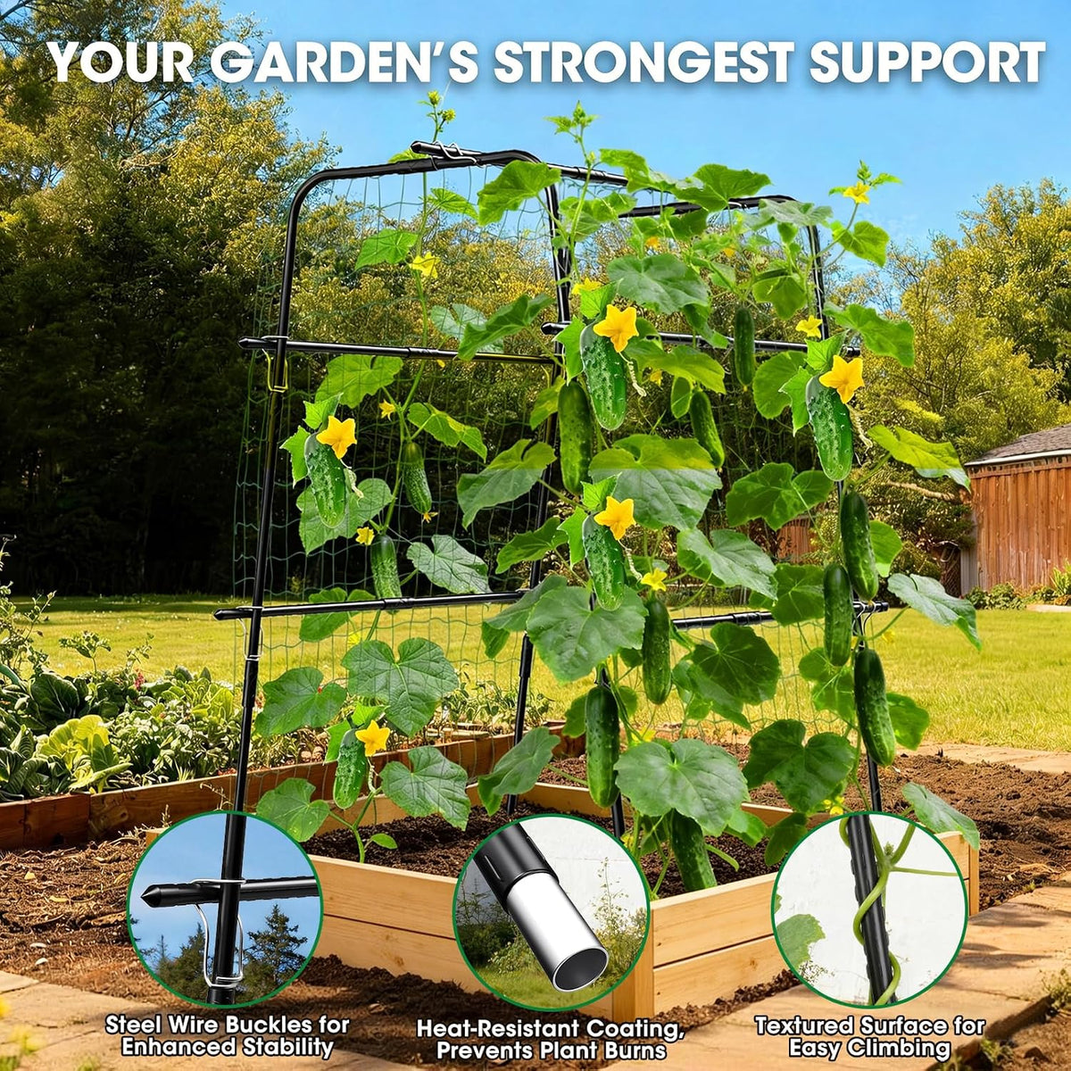 Cucumber Trellis for Raised Bed and Garden, 47" H x 47" W U-Shaped Metal Garden Trellis for Climbing Plants with Nylon Netting, Vegetable Support Frame