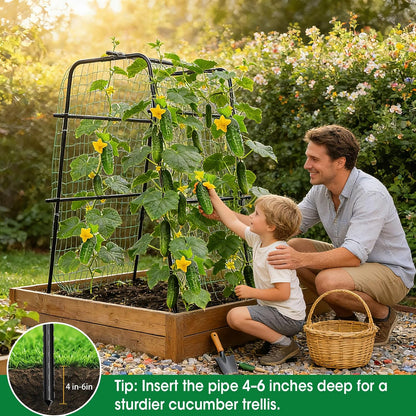 Cucumber Trellis for Raised Bed and Garden, 47" H x 47" W U-Shaped Metal Garden Trellis for Climbing Plants with Nylon Netting, Vegetable Support Frame