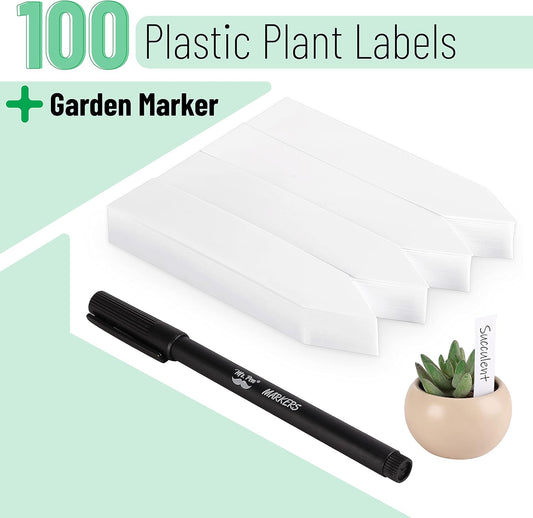 Plastic Plant Labels, 100 Pcs, 4“, White
