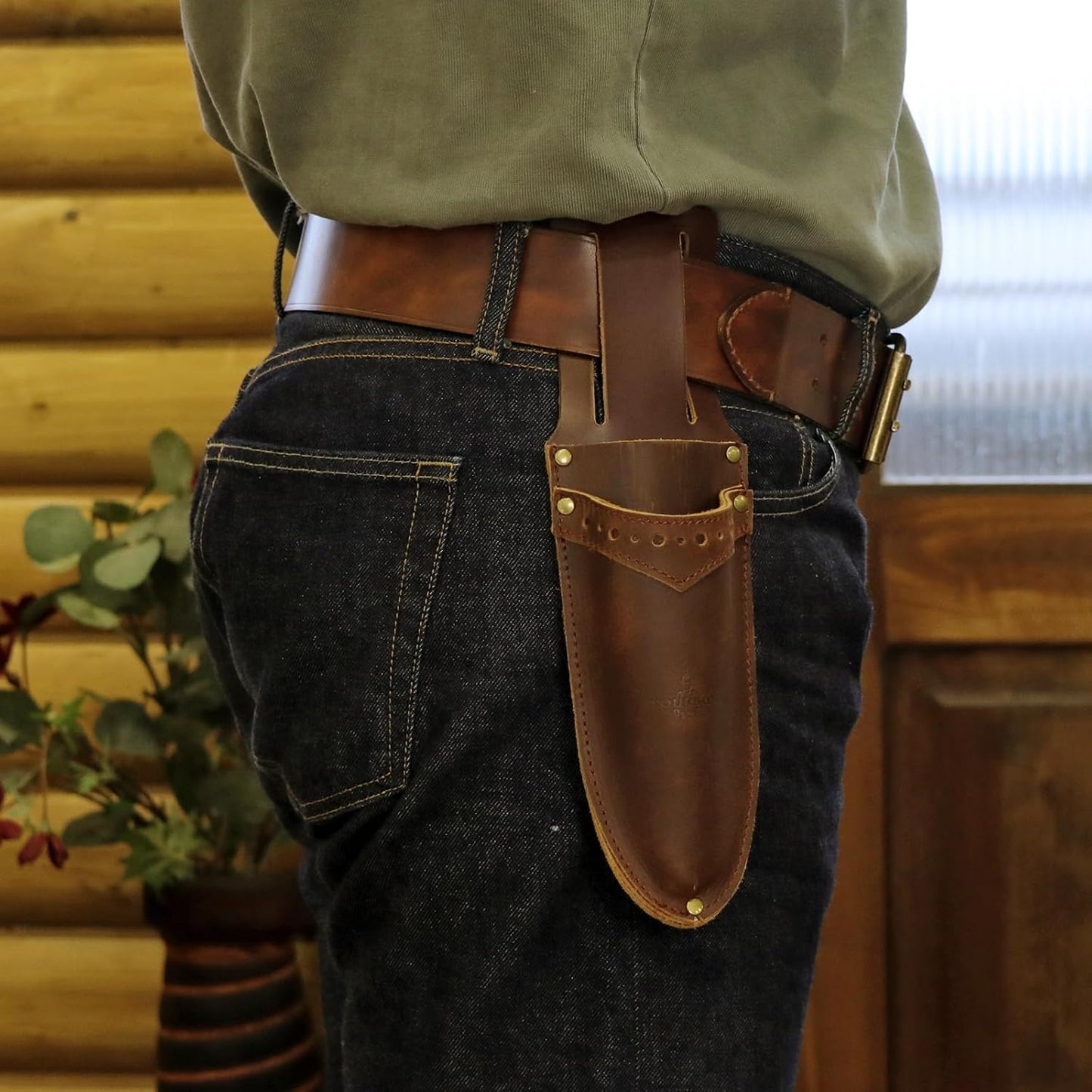 Leather Garden Pruning Shears Folding Saw Double Holster Knife Sheath Pouch