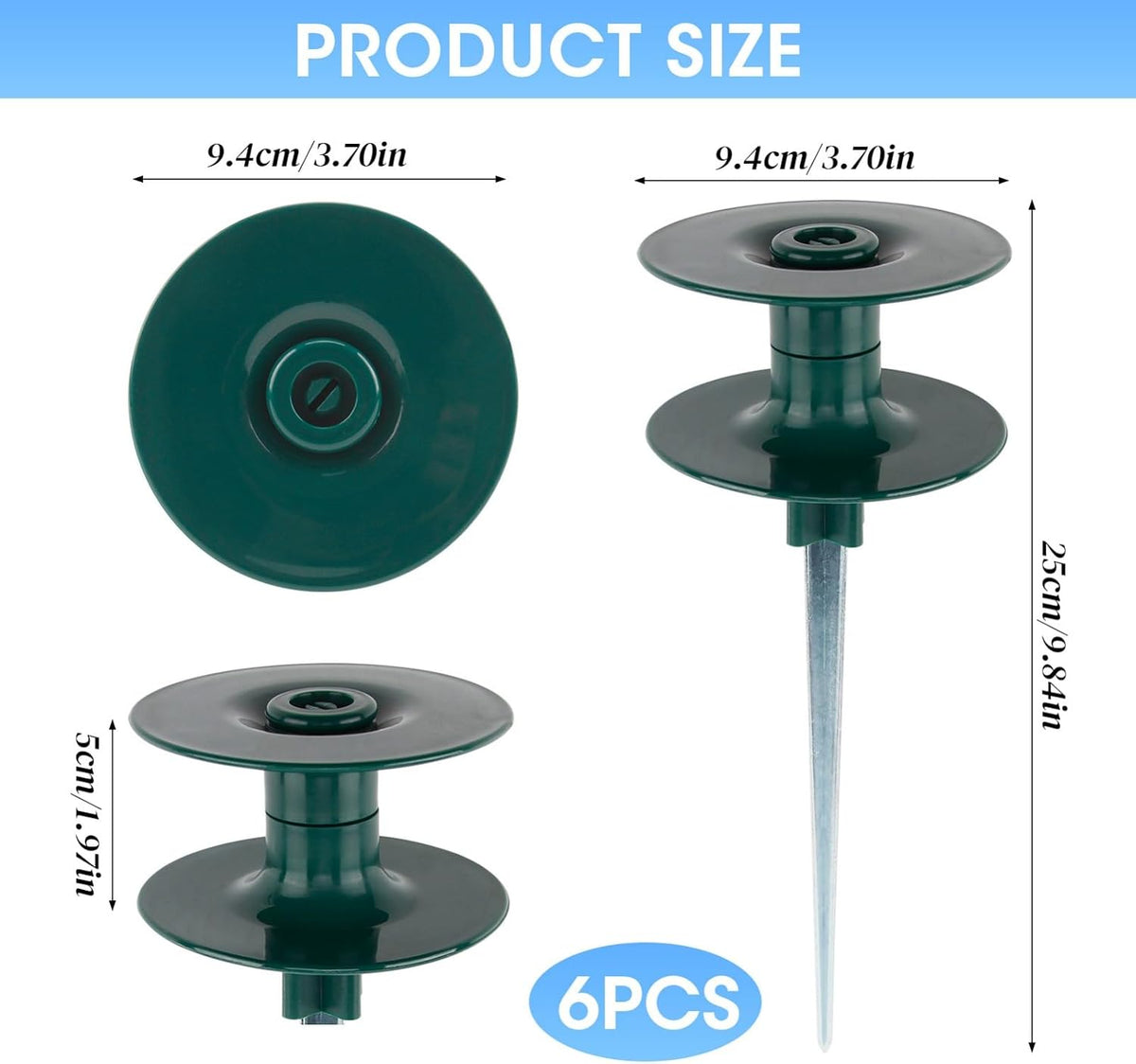 6PCS Garden Hose Guide Spike, 10 Inch Rust Free Zink Sturdy Metal Stake,Heavy Duty Spin Top, Keeps Garden Hose Out of Flower Beds for Plant Protection