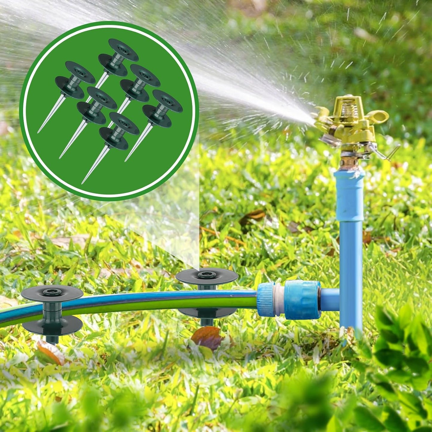 6PCS Garden Hose Guide Spike, 10 Inch Rust Free Zink Sturdy Metal Stake,Heavy Duty Spin Top, Keeps Garden Hose Out of Flower Beds for Plant Protection