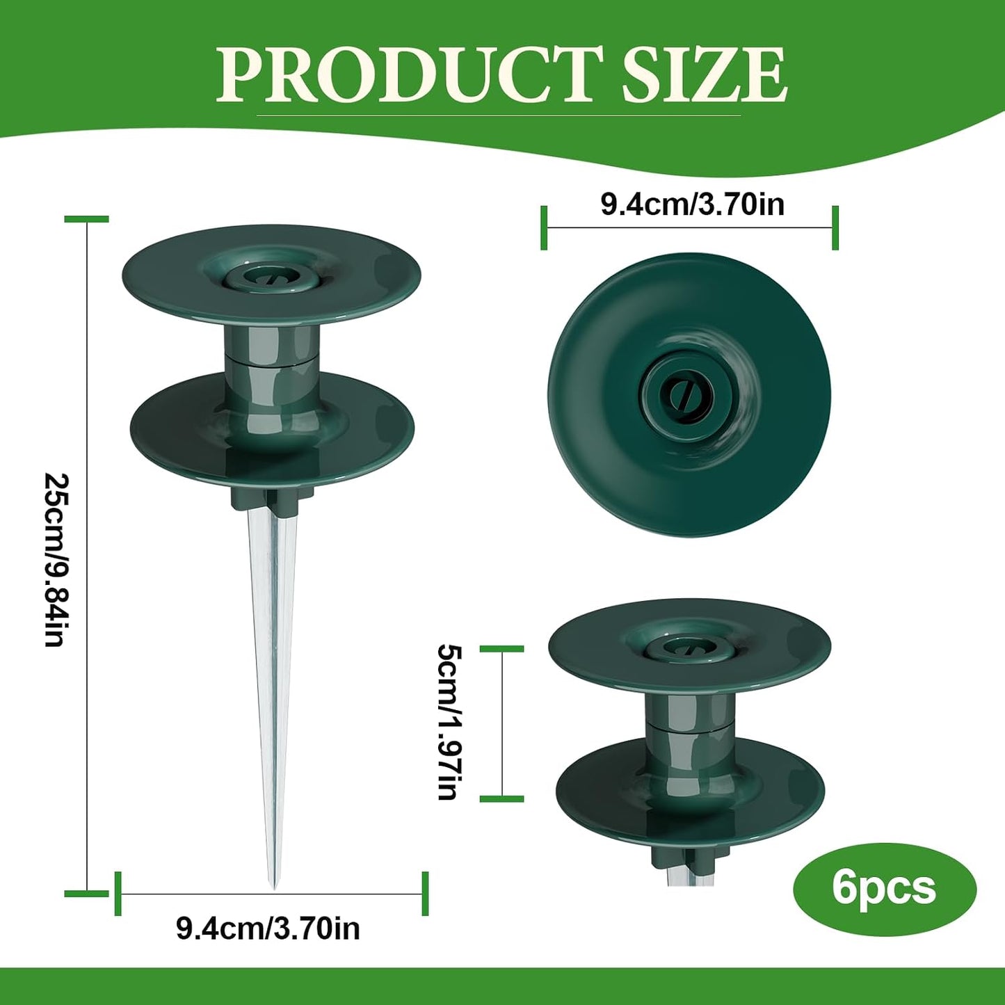 6PCS Garden Hose Guide Spike, 10 Inch Rust Free Zink Sturdy Metal Stake,Heavy Duty Spin Top, Keeps Garden Hose Out of Flower Beds for Plant Protection