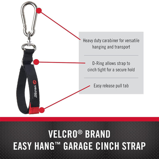 Easy Hang Cinch Straps for Garage Organization, 3 Sizes S-M-L 1 Each, Holds up to 350 pounds, Black, VEL-30804-USA