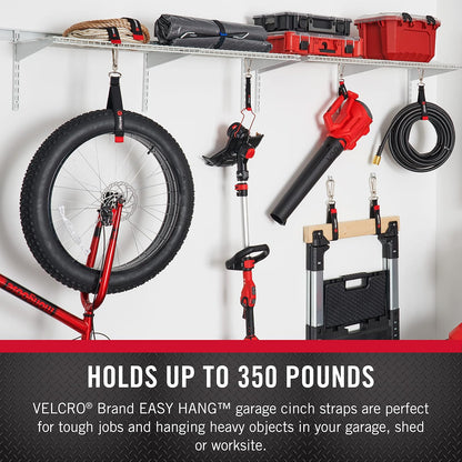 Easy Hang Cinch Straps for Garage Organization, 3 Sizes S-M-L 1 Each, Holds up to 350 pounds, Black, VEL-30804-USA