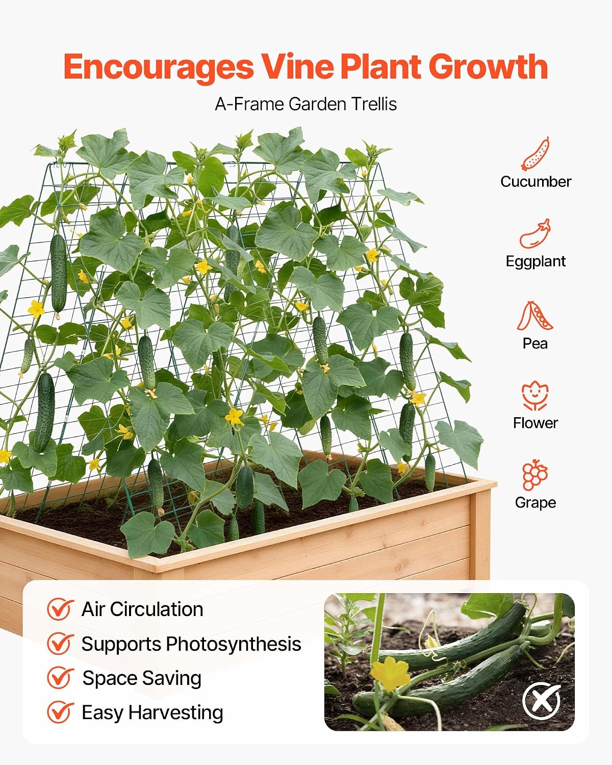 Cucumber Trellis, 46" x 34" Foldable A-Frame Garden Trellises for Raised Bed, 4 Panels, Metal Rustproof Outdoor Climbing Plant Support with 2 Plant Bags for Vine, Peas, Beans, Tomato, Flowers