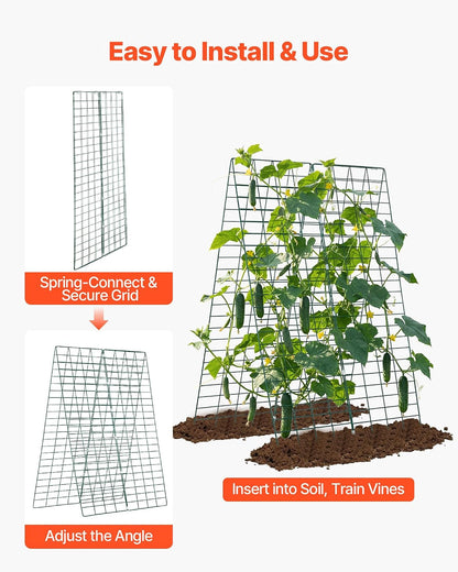 Cucumber Trellis, 46" x 34" Foldable A-Frame Garden Trellises for Raised Bed, 4 Panels, Metal Rustproof Outdoor Climbing Plant Support with 2 Plant Bags for Vine, Peas, Beans, Tomato, Flowers