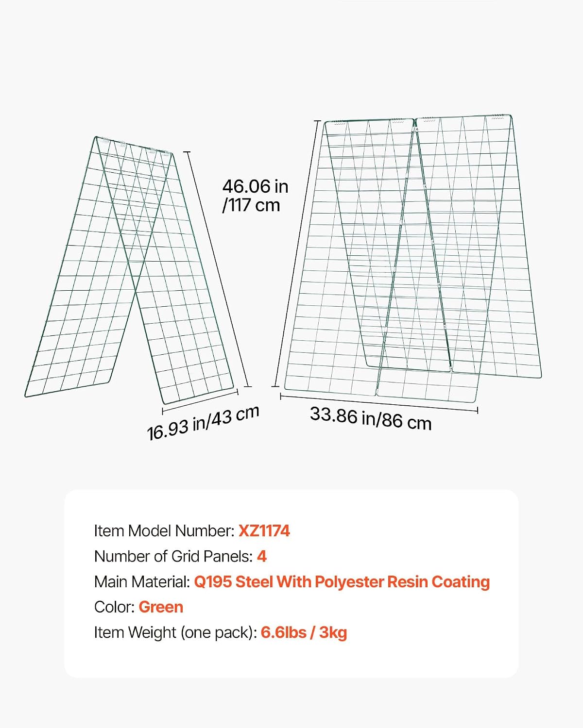 Cucumber Trellis, 46" x 34" Foldable A-Frame Garden Trellises for Raised Bed, 4 Panels, Metal Rustproof Outdoor Climbing Plant Support with 2 Plant Bags for Vine, Peas, Beans, Tomato, Flowers