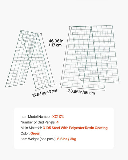 Cucumber Trellis, 46" x 34" Foldable A-Frame Garden Trellises for Raised Bed, 4 Panels, Metal Rustproof Outdoor Climbing Plant Support with 2 Plant Bags for Vine, Peas, Beans, Tomato, Flowers