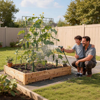 Cucumber Trellis, 46" x 34" Foldable A-Frame Garden Trellises for Raised Bed, 4 Panels, Metal Rustproof Outdoor Climbing Plant Support with 2 Plant Bags for Vine, Peas, Beans, Tomato, Flowers
