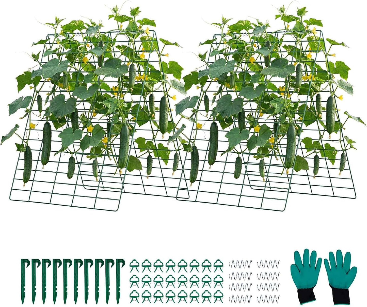 Cucumber Trellis, 46" x 34" Foldable A-Frame Garden Trellises for Raised Bed, 4 Panels, Metal Rustproof Outdoor Climbing Plant Support with 2 Plant Bags for Vine, Peas, Beans, Tomato, Flowers