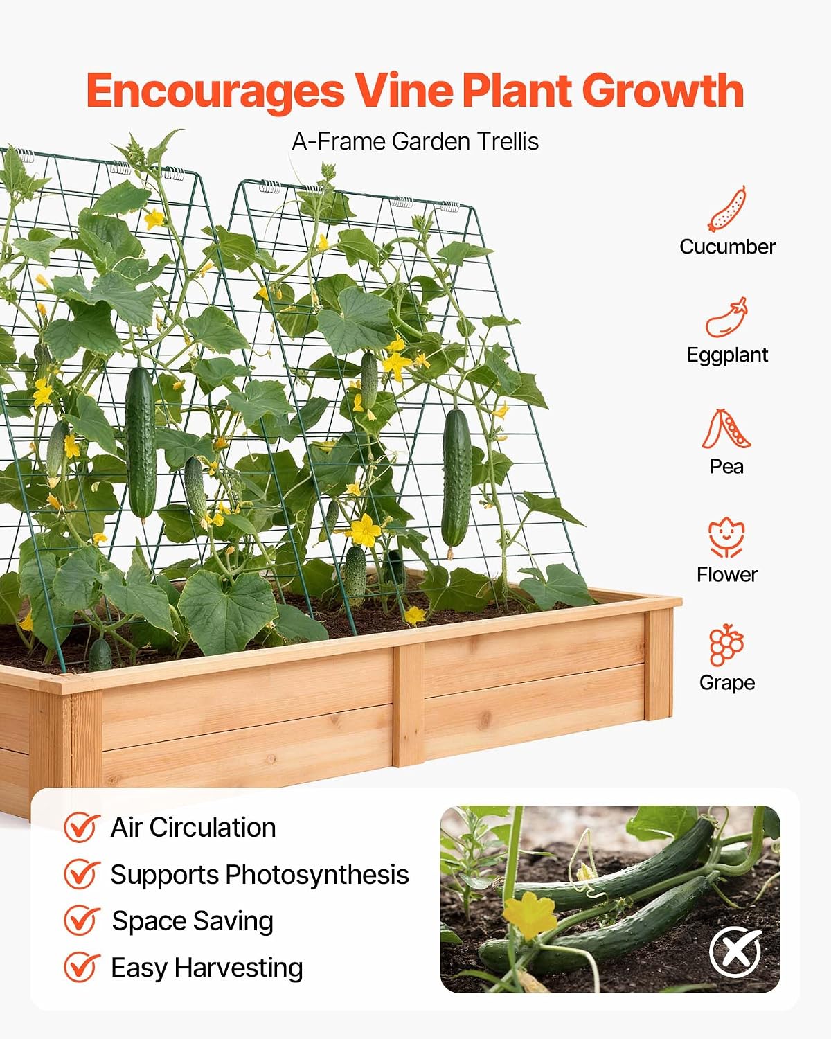 Cucumber Trellis, 46" x 34" Foldable A-Frame Garden Trellises for Raised Bed, 4 Panels, Metal Rustproof Outdoor Climbing Plant Support with 2 Plant Bags for Vine, Peas, Beans, Tomato, Flowers
