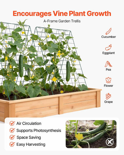 Cucumber Trellis, 46" x 34" Foldable A-Frame Garden Trellises for Raised Bed, 4 Panels, Metal Rustproof Outdoor Climbing Plant Support with 2 Plant Bags for Vine, Peas, Beans, Tomato, Flowers
