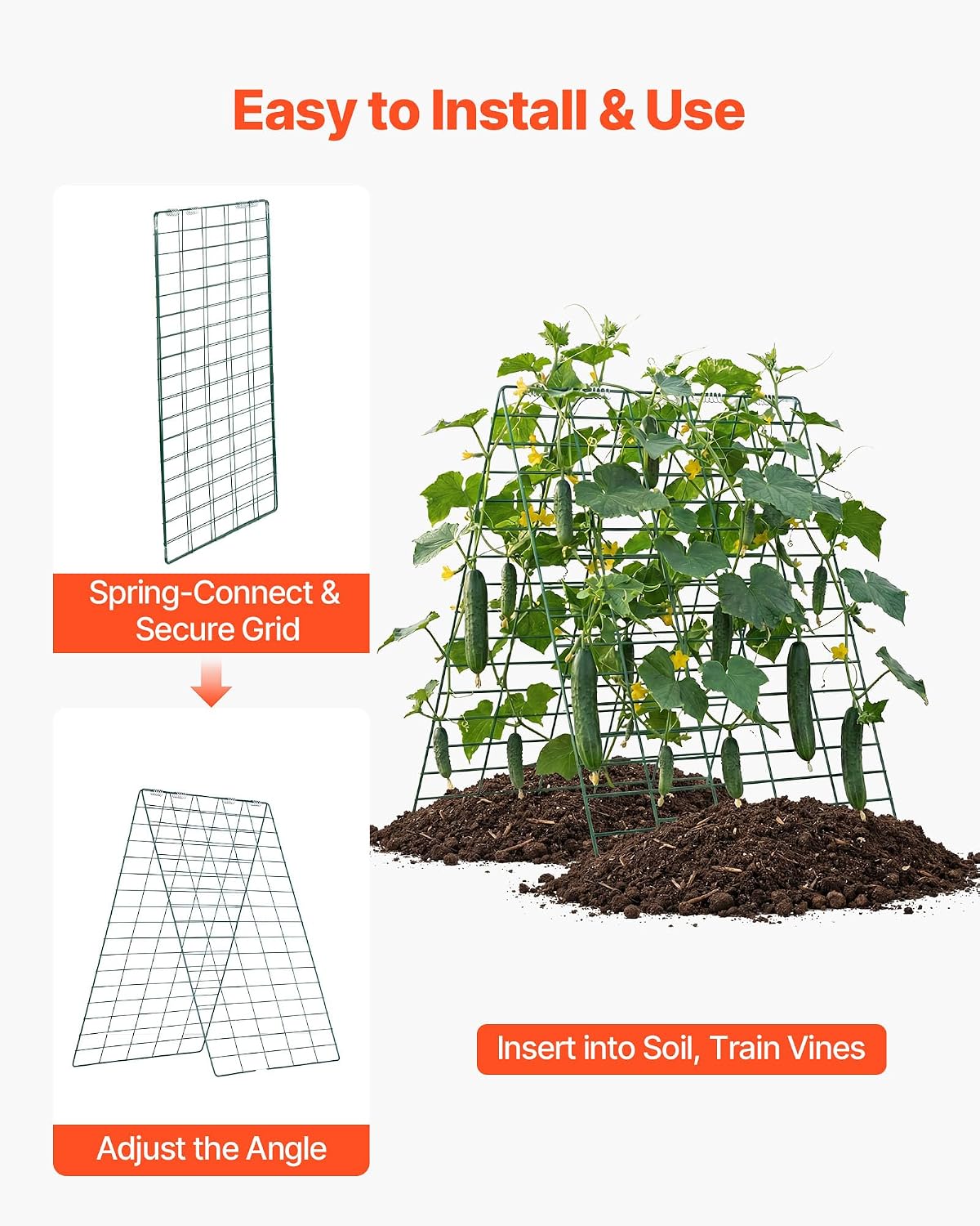 Cucumber Trellis, 46" x 34" Foldable A-Frame Garden Trellises for Raised Bed, 4 Panels, Metal Rustproof Outdoor Climbing Plant Support with 2 Plant Bags for Vine, Peas, Beans, Tomato, Flowers