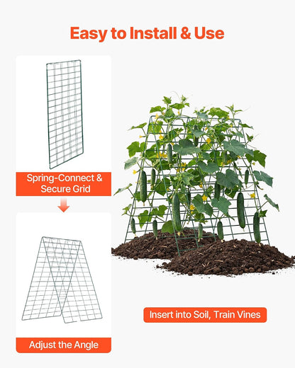 Cucumber Trellis, 46" x 34" Foldable A-Frame Garden Trellises for Raised Bed, 4 Panels, Metal Rustproof Outdoor Climbing Plant Support with 2 Plant Bags for Vine, Peas, Beans, Tomato, Flowers