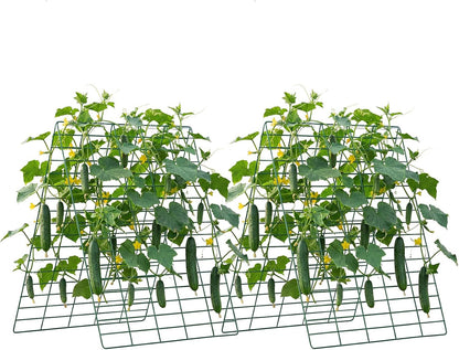 Cucumber Trellis, 46" x 34" Foldable A-Frame Garden Trellises for Raised Bed, 4 Panels, Metal Rustproof Outdoor Climbing Plant Support with 2 Plant Bags for Vine, Peas, Beans, Tomato, Flowers