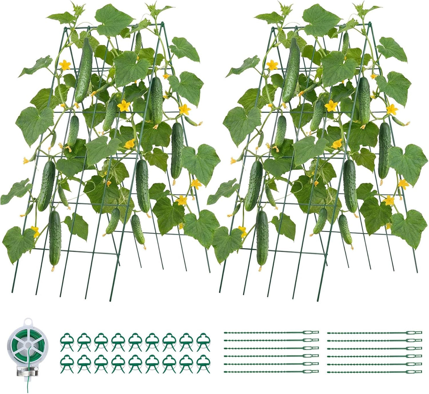 Cucumber Trellis, 46" x 34" Foldable A-Frame Garden Trellises for Raised Bed, 4 Panels, Metal Rustproof Outdoor Climbing Plant Support with 2 Plant Bags for Vine, Peas, Beans, Tomato, Flowers