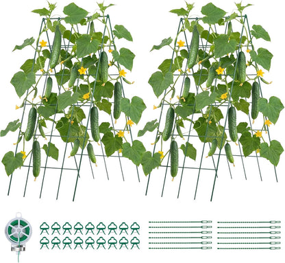 Cucumber Trellis, 46" x 34" Foldable A-Frame Garden Trellises for Raised Bed, 4 Panels, Metal Rustproof Outdoor Climbing Plant Support with 2 Plant Bags for Vine, Peas, Beans, Tomato, Flowers