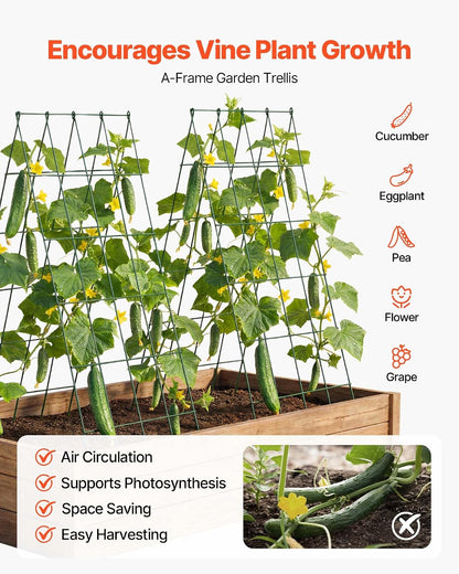 Cucumber Trellis, 46" x 34" Foldable A-Frame Garden Trellises for Raised Bed, 4 Panels, Metal Rustproof Outdoor Climbing Plant Support with 2 Plant Bags for Vine, Peas, Beans, Tomato, Flowers