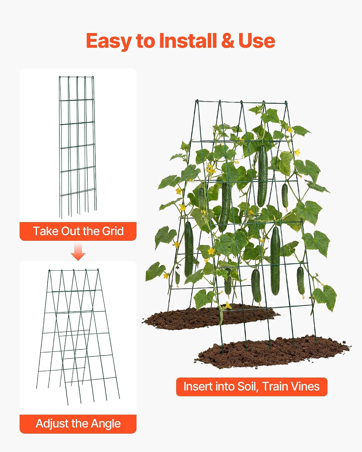 Cucumber Trellis, 46" x 34" Foldable A-Frame Garden Trellises for Raised Bed, 4 Panels, Metal Rustproof Outdoor Climbing Plant Support with 2 Plant Bags for Vine, Peas, Beans, Tomato, Flowers